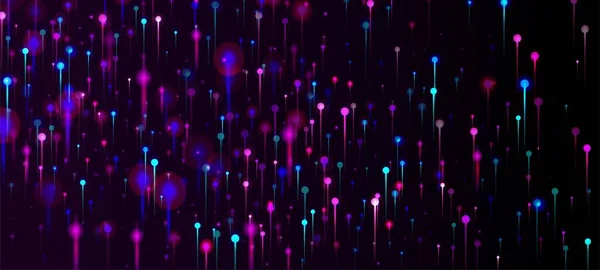 蓝色紫色粉红现代背景 霓虹灯发光元件 人工智能大数据以太网技术壁纸 网络科学横幅 光纤社会科学光针 — 图库矢量图片