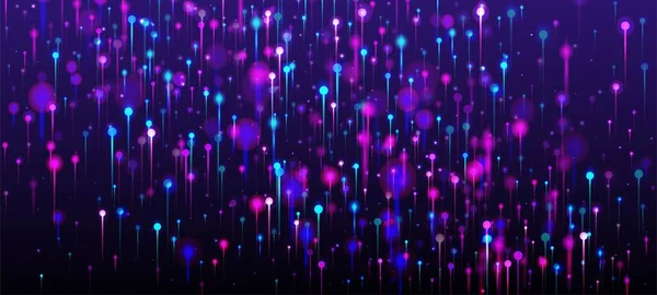 蓝色紫色粉红现代背景 有光的发光粒子 网络科学横幅 人工智能大数据以太网技术壁纸 光纤社会科学光针 — 图库矢量图片