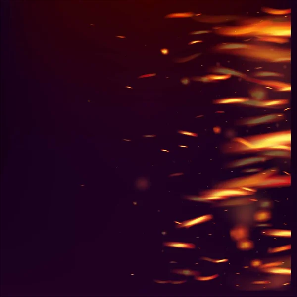 炎の火の火花背景 現実的な火のイメージを黒で 明るい夜 金の星 熱い燃えるような金のフラッシュ 現実的なエネルギーグロー 孤立した火 黄色のオレンジ赤の輝き — ストックベクタ