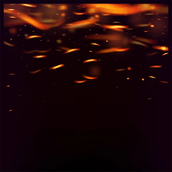 Flammende Flamme Fiery Sparkles Hintergrund Helle Nacht Goldene Sterne Realistischer — Stockvektor