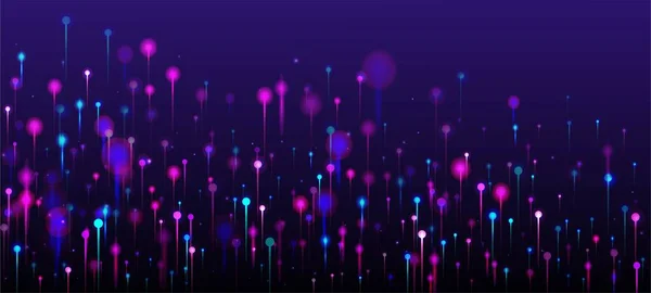粉色紫色摘要墙纸 明亮的发光粒子 大数据人工智能以太网的未来背景 网络科技横幅 社会科学纤维光针 — 图库矢量图片