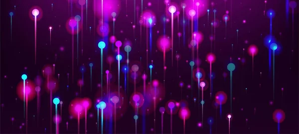 Blauw Roze Paars Moderne Behang Neon Lichtknooppunten Elementen Netwerktechnologie Banner — Stockvector