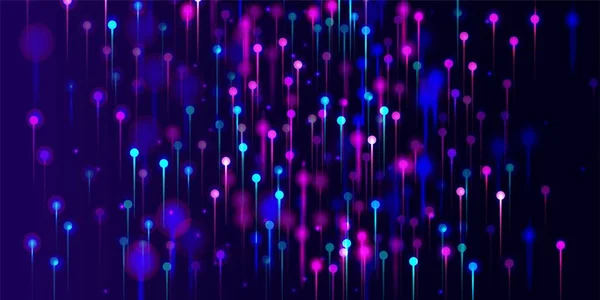 紫色蓝色粉红现代背景 人工智能大数据互联网未来主义墙纸 明亮的光点元素 网络科学横幅 光纤社会科学光针 — 图库矢量图片