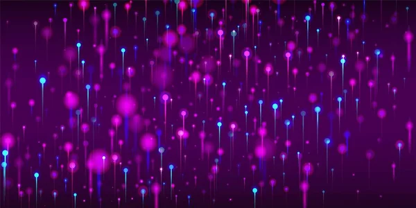 粉色蓝色紫色摘要墙纸 网络科技横幅 明亮的发光粒子 人工智能大数据以太网技术背景 光纤社会科学光针 — 图库矢量图片