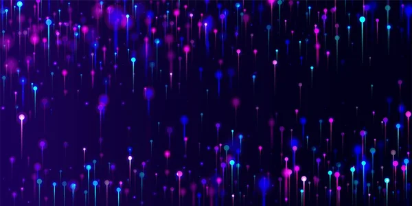 粉色紫色蓝色现代背景 人工智能大数据互联网未来主义墙纸 网络科学横幅 亮光松果元素 光纤社会科学光针 — 图库矢量图片