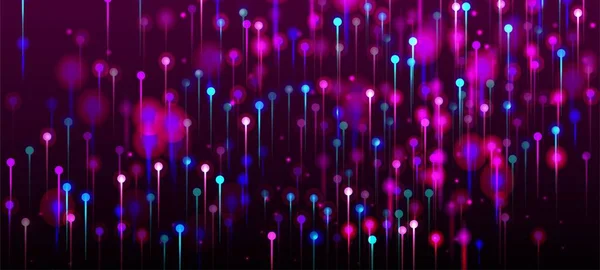 粉色蓝色紫色现代背景 海量数据人工智能互联网未来主义墙纸 网络科技横幅 尼昂光点粒子 光纤社会科学光针 — 图库矢量图片