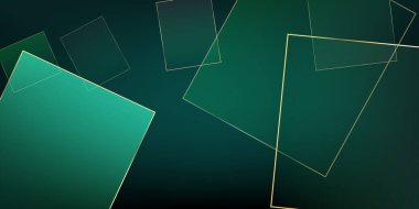 Altın Kareli Yeşil İş Çerçevesi. Zümrüt Kristal Duvar kağıdı. Yeni yıl ışıltısı arka planı. 3D Soyut Çokgen Kareler Sınırı. Gümüş Kadife Geo Kart. Gümüş Düşen Çokgen Posteri.