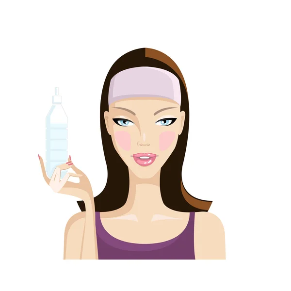 Bir şişe su tutarak fitness kız. Spor, sağlıklı yaşam, güzellik. Beyaz arka plan üzerinde vektör çizim. — Stok Vektör
