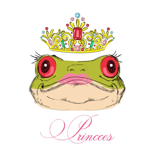 Portrait of a frog on a white background with a crown on his head. Vector illustration. — Stock Vector