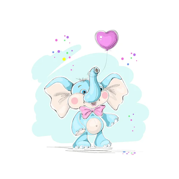 Милий і смішний дитячий слон і повітряна куля у формі серця. Векторні ілюстрації . Стоковий вектор