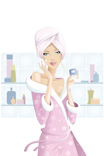 Beautiful girl during beauty ritual. vector illustration. — Stock Vector