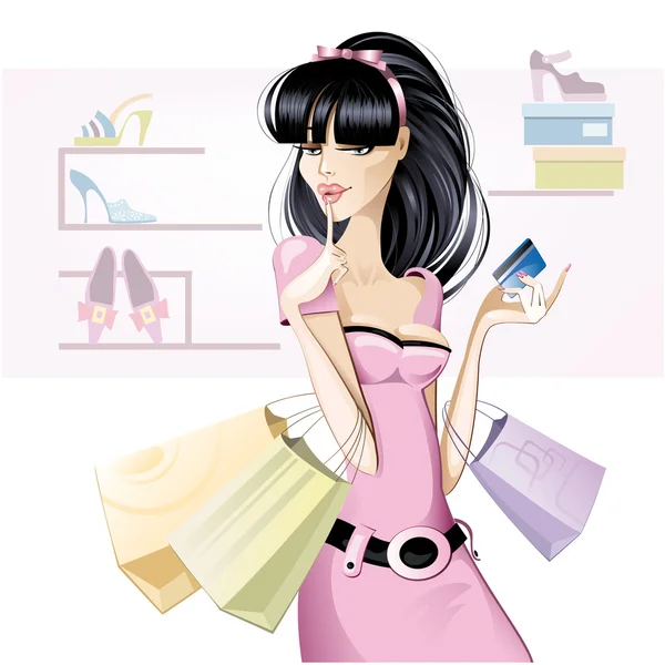 Brunette girl shopping. — Stock Vector