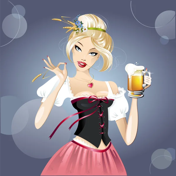 Femme sexy, blonde et bière — Image vectorielle