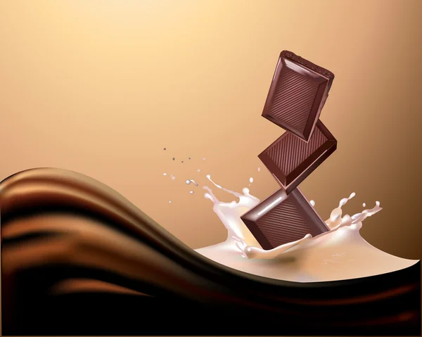 Cioccolato e latte. Illustrazione realistica vettoriale . — Vettoriale Stock