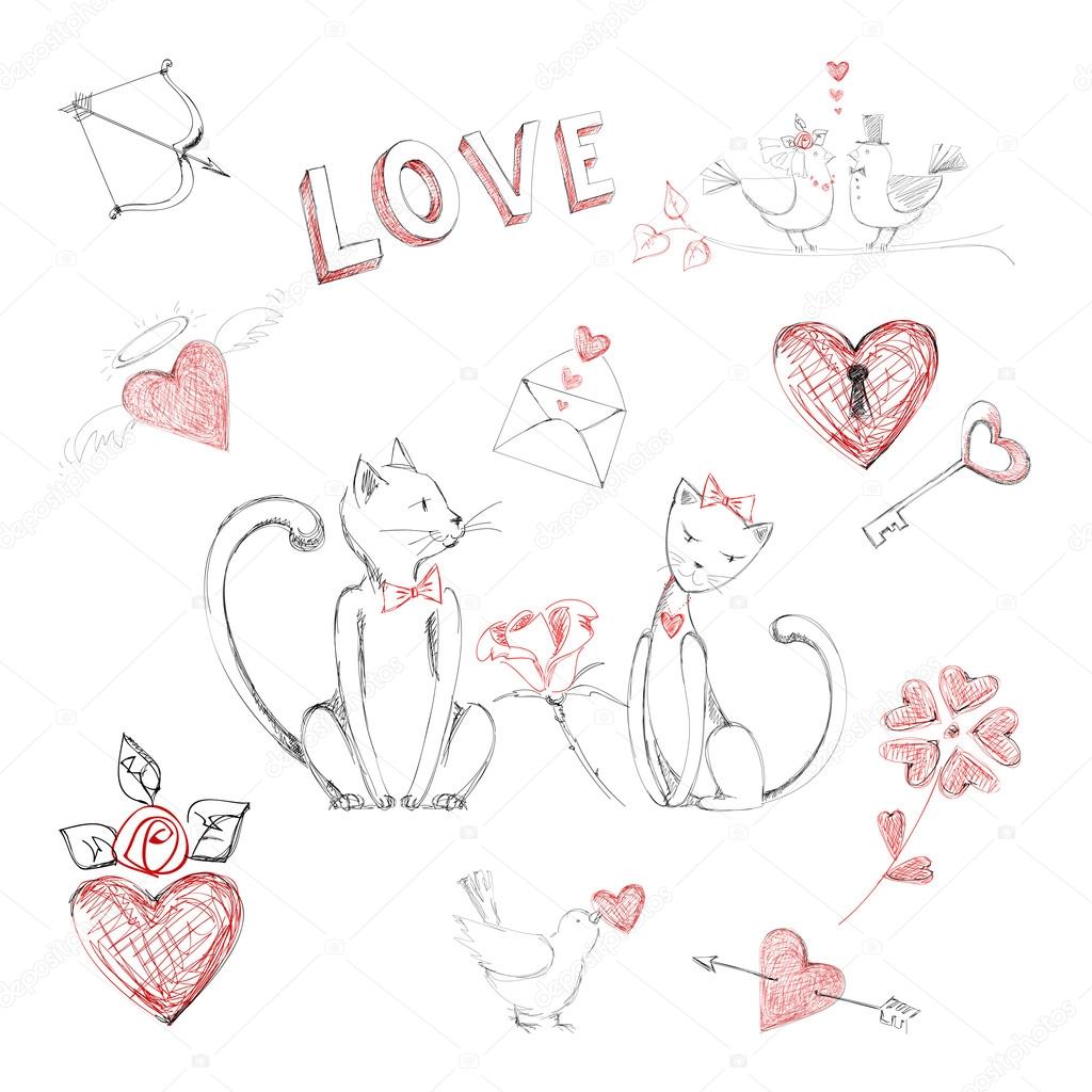 Drawn by hand symbols of love and Valentine's Day.