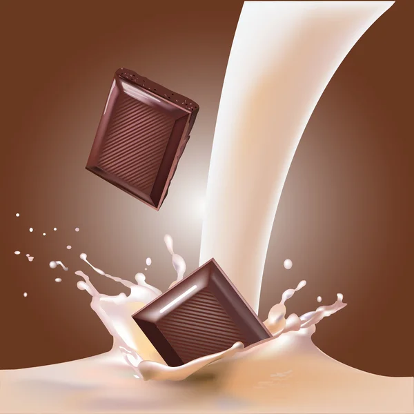 Melk en chocolade. Realistische vectorillustratie. — Stockvector