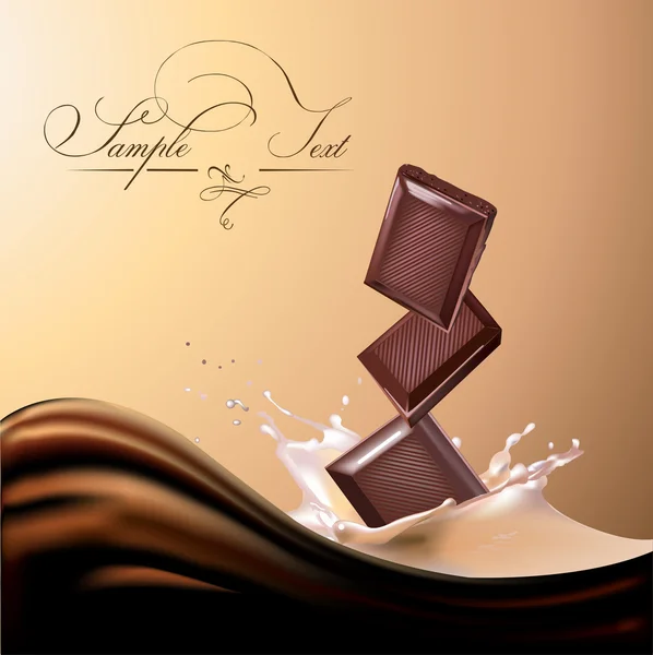 Leche y chocolate. Ilustración realista vectorial . — Vector de stock