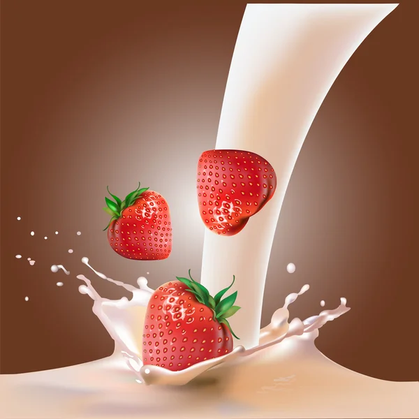 Leche, chocolate, fresa. Ilustración realista vectorial . — Vector de stock