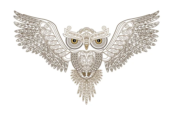 Owl with open wings and floral ornament on a white background. Vector illustration. — Stock Vector