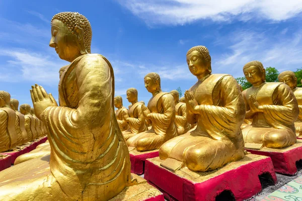 Buddha Oro Con 1250 Discepoli Statua Parco Commemorativo Buddista Makha — Foto Stock