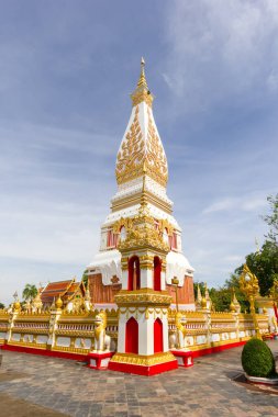 Beautiful white pagoda at Wat Phra That Phanom Temple, Nakhon Phanom Province, Thailand