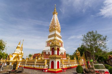 Beautiful white pagoda at Wat Phra That Phanom Temple, Nakhon Phanom Province, Thailand