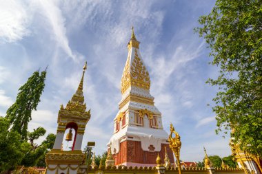 Beautiful white pagoda at Wat Phra That Phanom Temple, Nakhon Phanom Province, Thailand
