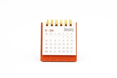 Beyaz arka planda Ocak 2026 için kırmızı mini takvim.