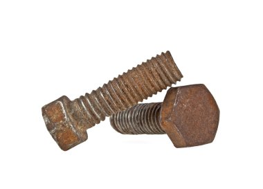 İki eski paslı izole üzerinde beyaz arka plan cıvata