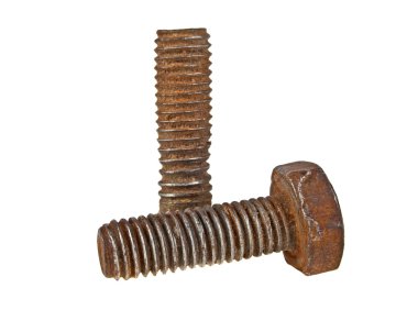 İki eski paslı izole üzerinde beyaz arka plan cıvata