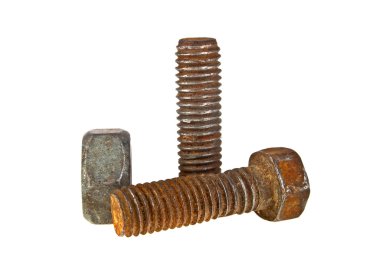 İki eski paslı civata ve vida-somun beyaz arka plan üzerinde izole