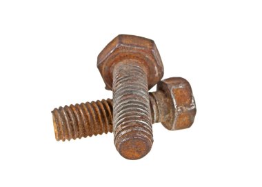 İki eski paslı izole üzerinde beyaz arka plan cıvata