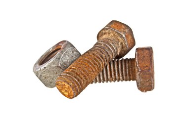 İki eski paslı civata ve vida-somun beyaz arka plan üzerinde izole