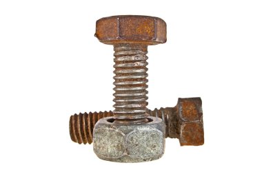 İki eski paslı civata ve vida-somun beyaz arka plan üzerinde izole