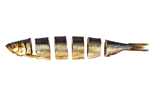 Smoked sprat sliced isolated on a white background — Stock Photo, Image