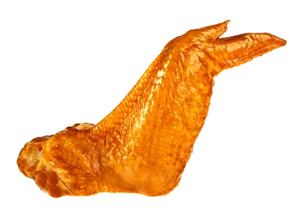 Καπνιστή φτερούγα κοτόπουλου απομονωμένη σε λευκό φόντο — Φωτογραφία Αρχείου