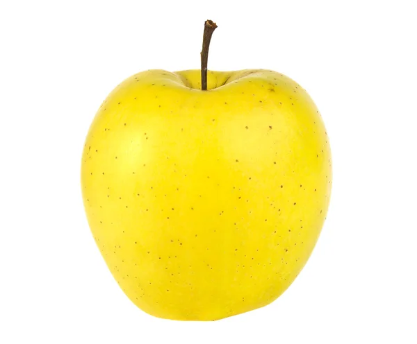 Gelber Apfel mit Stiel auf weißem Hintergrund — Stockfoto