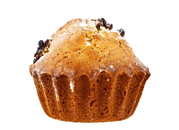 Muffin aux raisins secs sur fond blanc — Photo