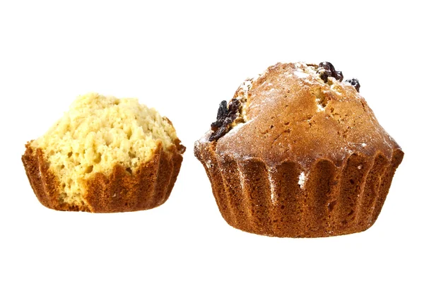 Muffins με σταφίδες σε λευκό φόντο — Φωτογραφία Αρχείου