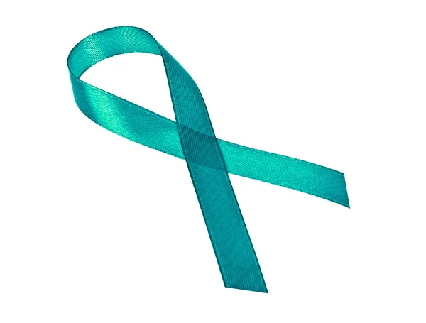 Teal Ribbon auf weißem Hintergrund — Stockfoto