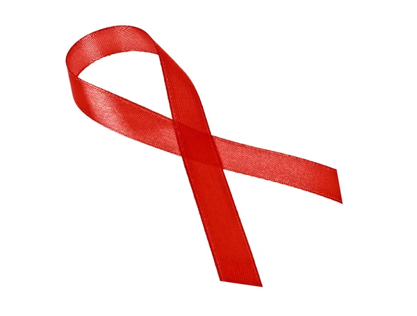 Aids awareness red ribbon isolated on white background — Stock Photo, Image