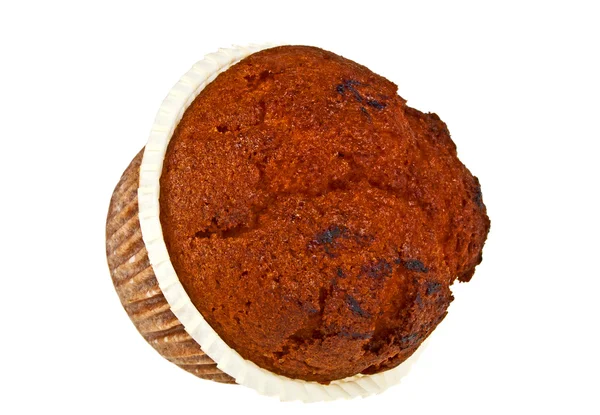Čerstvý čokoládový muffin s třešňovým džemem, izolovaných na bílém pozadí — Stock fotografie