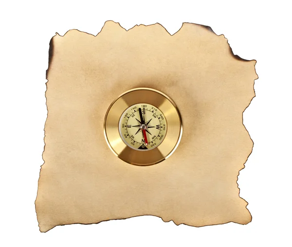 Starý papír textury s kompas na bílém pozadí — Stock fotografie