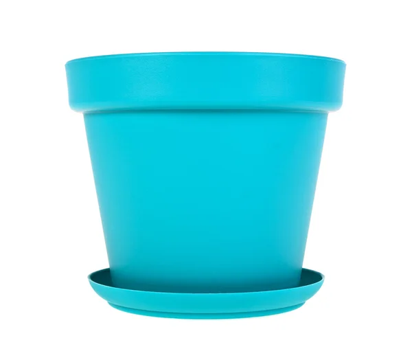 白い背景の青いプラスチック植木鉢 — ストック写真