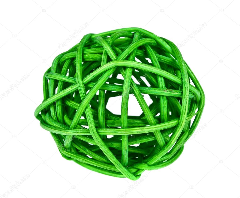 Green Ball made of rattan on a white background