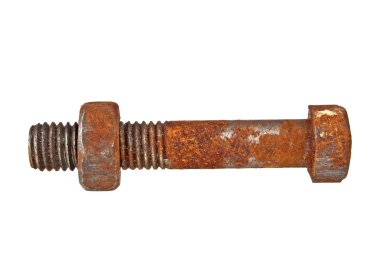 Eski paslı cıvata ve vida-somun beyaz arka plan üzerinde izole