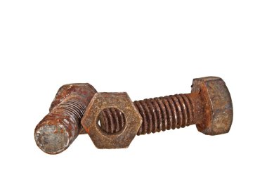Eski paslı civata ve vida-somun beyaz arka plan üzerinde izole