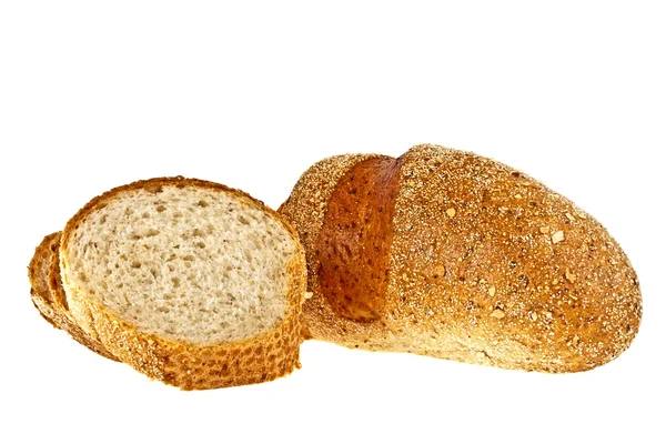 Buckwheat bread and slices on a white background — Stock Photo, Image