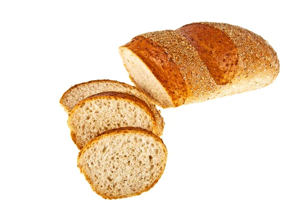 Pan de trigo sarraceno y rebanadas sobre fondo blanco — Foto de Stock