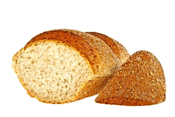 Pan de trigo sarraceno y rebanadas sobre fondo blanco — Foto de Stock